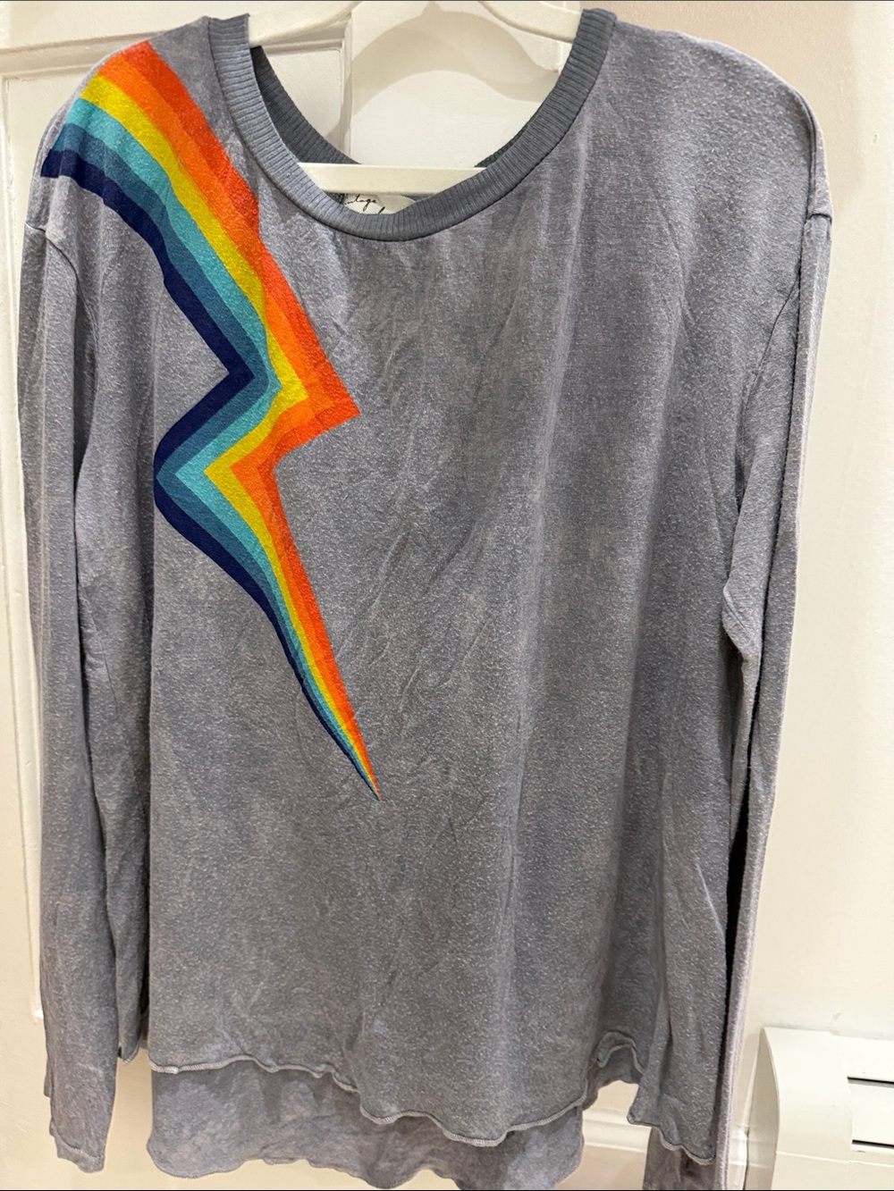 Vintage Havana Gray Long Sleeve Tee with Rainbow Lightning